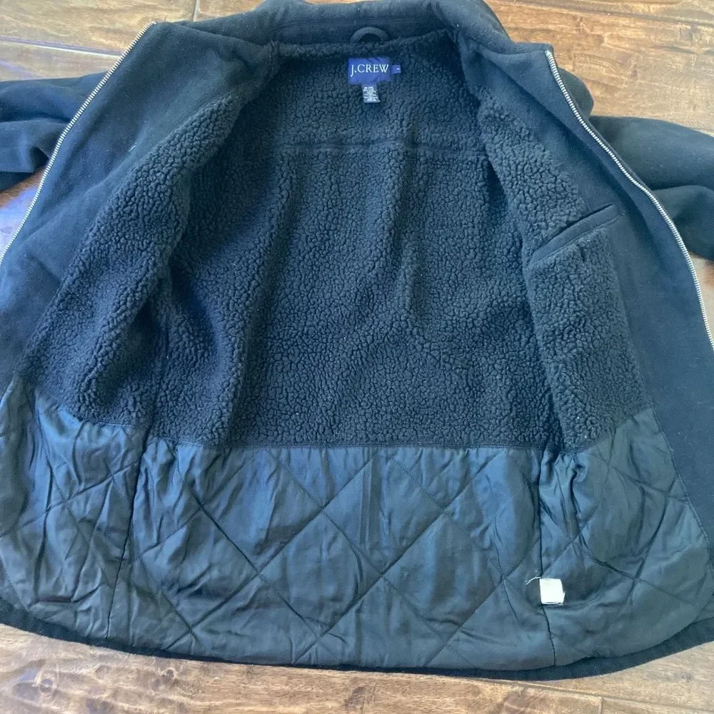 J. Crew Winter Jacket Coat Men's Small Wool Sherpa Lined Black Full Zip